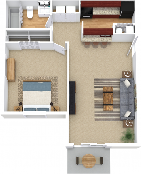 Floor plan for 1 bed, 1 bath, 650 sqft